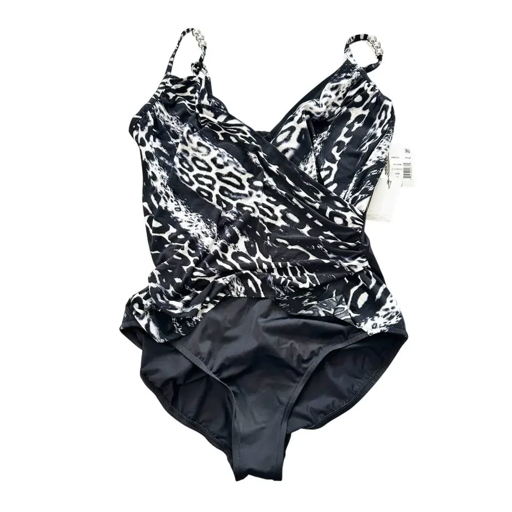 Magicsuit Louise One-Piece Swimsuit 6013948 Black White Animal Print Size 14 NWT